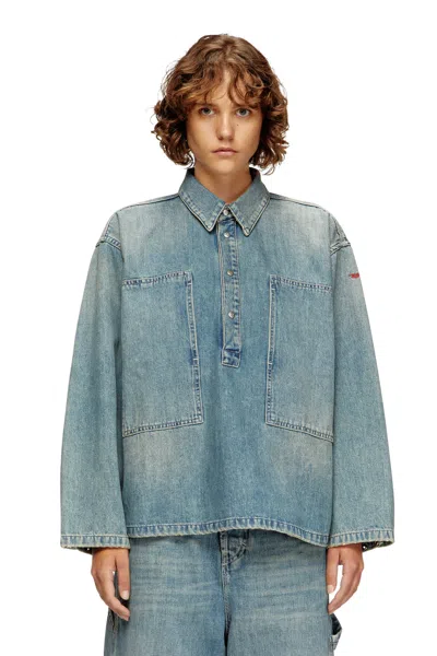 Diesel Henley Top In Utility-style Denim In Blue