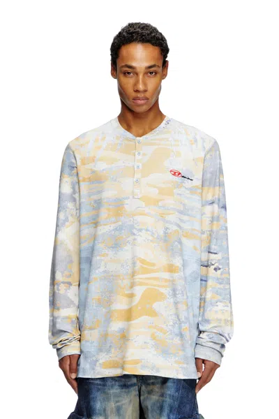 Diesel Henley Top With Camo Print In Multicolor