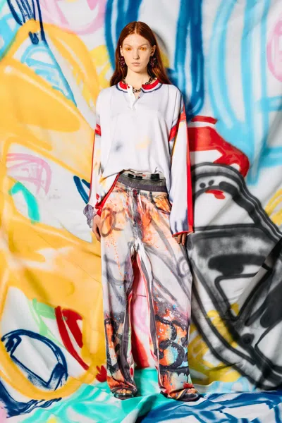 Diesel Henley Top With Graffiti Print In Multicolor
