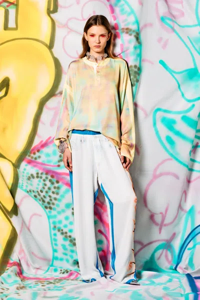 Diesel Henley Top With Graffiti Print In Yellow
