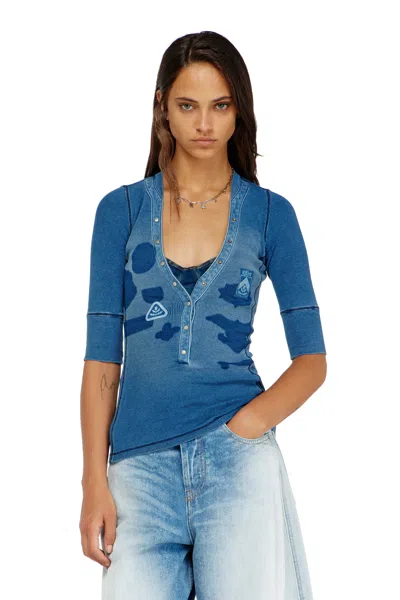 Diesel Henley Top With Shadow-patch Effects In Blue