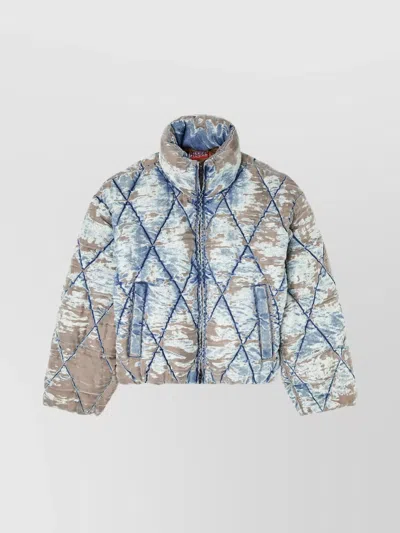 Diesel W-kons Down Jacket With Distressed Effect In Brown
