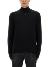 Diesel Black High Neck Sweater With Oval D Logo On The Front In Black