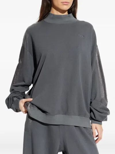 Diesel High-neck Shimmering-sleeves Sweater In Gray