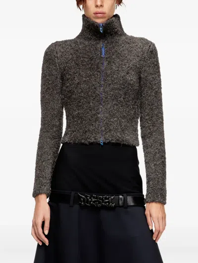 Diesel High-neck Zip Cardigan In Gray