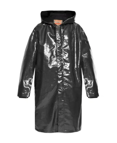 Diesel High-shine Hooded Jacket In Black