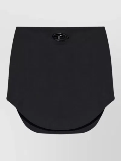 Diesel High Waist Asymmetric Hem Silk Blend Mini In Black