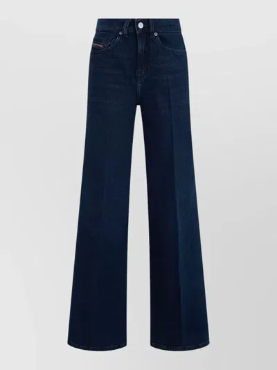 Diesel High Waist Cotton Denim Wide Leg Jeans In Blue