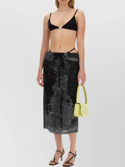Diesel High Waist Elastic Waistband Midi Skirt In Black