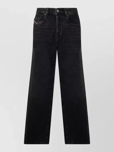Diesel High Waist Wide Leg Denim Trousers In Black