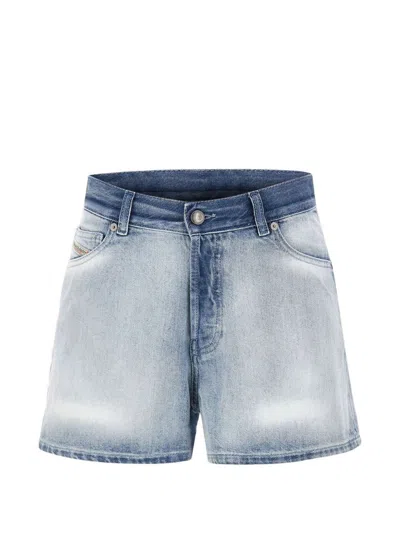 Diesel High-waisted "de-helios" Distressed Shorts In Blue