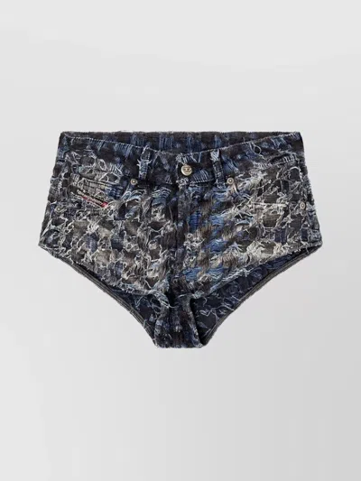DIESEL HIGH-WAISTED DISTRESSED DENIM SHORTS HOUNDSTOOTH