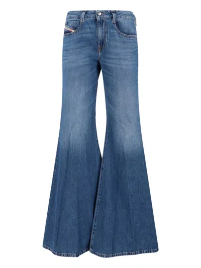 Diesel High-waisted Flared Jeans With Vintage-inspired Finish In Blue