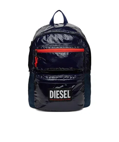 Diesel High-shine Logo Backpack In Black