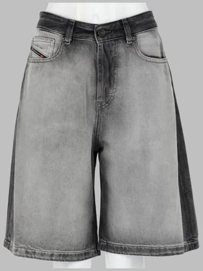 Diesel High-waist Denim Bermuda Shorts In Gray