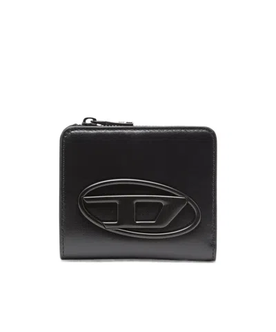 Diesel Holi-d Logo-plaque Zip-around Wallet In Black