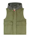 Diesel Hooded Cargo Vest In Cotton Twill In Green