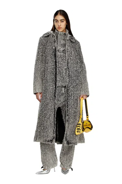 Diesel Hooded Coat In Bouclé Denim In Grey