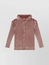 Diesel Hooded Crewneck With Ribbed Sleeves And Distressed Finish In Pink