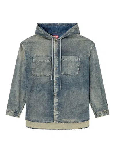 Diesel Overshirt In Marbled Coated Denim In Blue