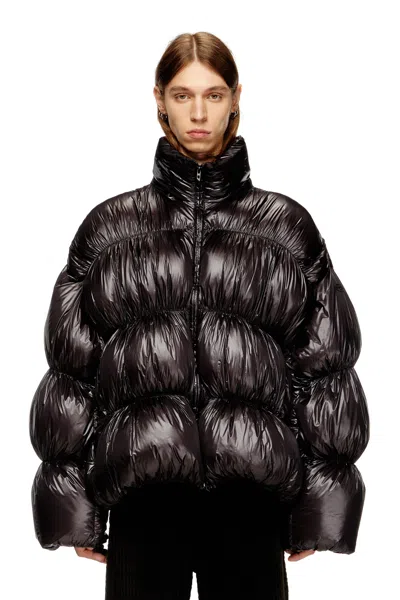 Diesel Hooded Down Jacket With Bubble Effect In Black