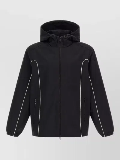 Diesel Hooded Jacket Contrast Piping Elastic Cuffs Pockets In Black