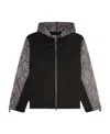 Diesel Hooded Jacket In Fleece And Quilted Nylon In Black