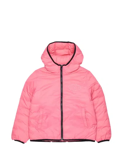 Diesel Kids' Hooded Jacket In Padded Nylon In Pink