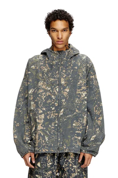 Diesel Hooded Jacket With Camo Print In Multicolor