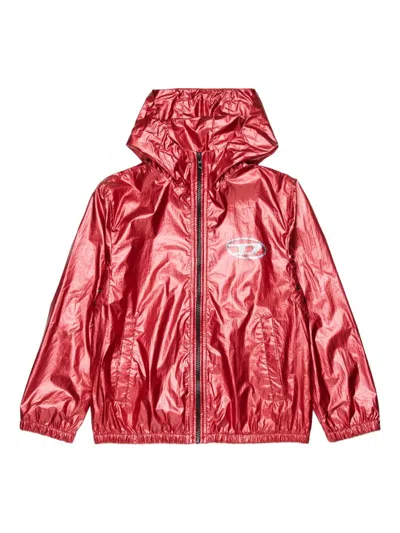 Diesel Kids' Hooded Logo-detail Jacket In Red