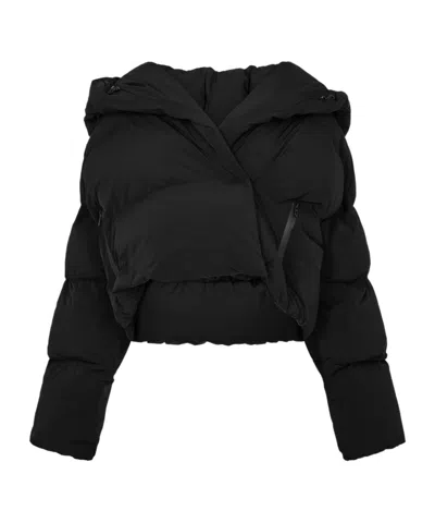 Diesel Hooded Long Sleeve Short Puffer Jacket In Black