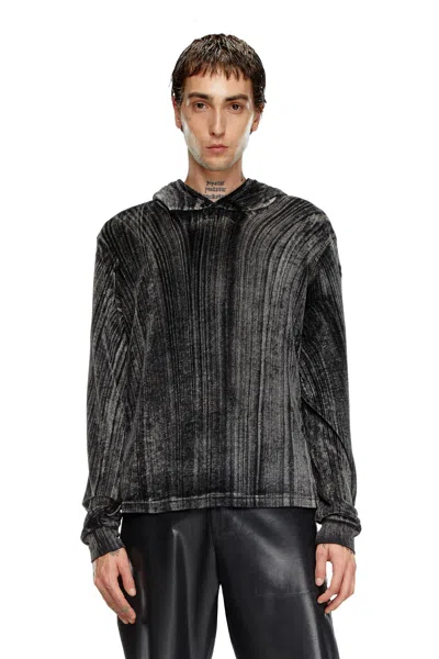 Diesel Hooded Long-sleeve T-shirt In Chenille In Black