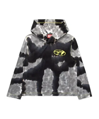 Diesel Hooded Long-sleeve T-shirt With Batik Print In Black