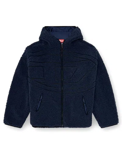 Diesel Hooded Loose-fit Zip-up Jacket With D-rope Embroidery In Blu