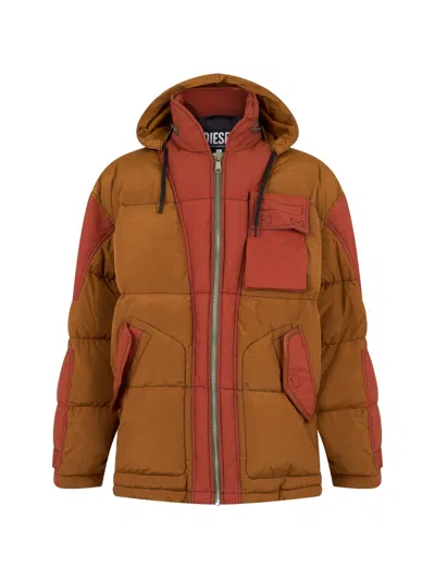 Diesel Hooded Padded Jacket In Brown