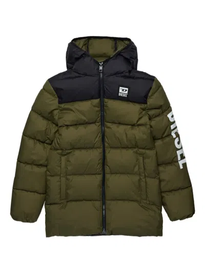 Diesel Padded Jacket With Logo In Metallic