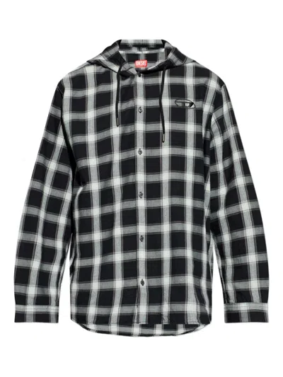 Diesel Button-up Hooded Shirt In Size 48 In Multi