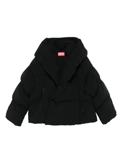 Diesel Kids' Hooded Puffer Jacket In Black