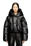 Diesel Hooded Puffer Jacket In Coated Fabric In Black