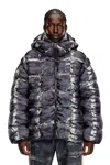 Diesel Hooded Puffer Jacket With Camo Print In Grey