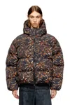 Diesel Hooded Puffer Jacket With Spider Print In Blue
