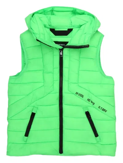 Diesel Kids' Hooded Quilted Gilet In Green
