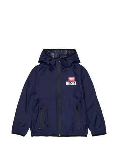 Diesel Kids' Hooded Rainwear Jacket In Blue