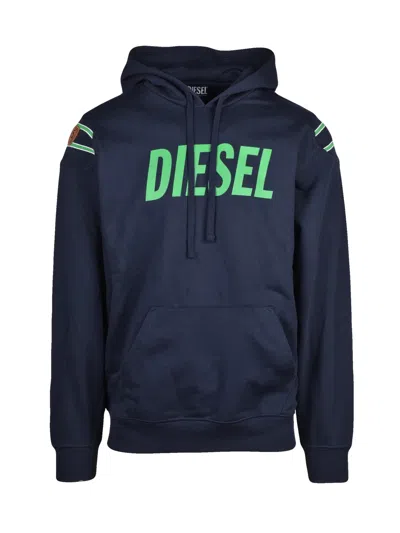 Diesel Hooded Sweatshirt With Bold Logo And Sporty Accents In Blue