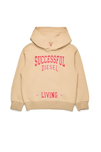 Diesel Kids' Hooded Sweatshirt With College Graphics In Beige