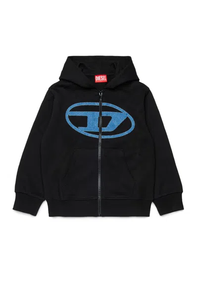DIESEL HOODED SWEATSHIRT WITH LOGO AND MAXI LOGO