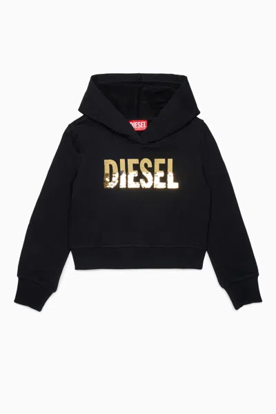 Diesel Kids' Sequin-embellished Hoodie In Black