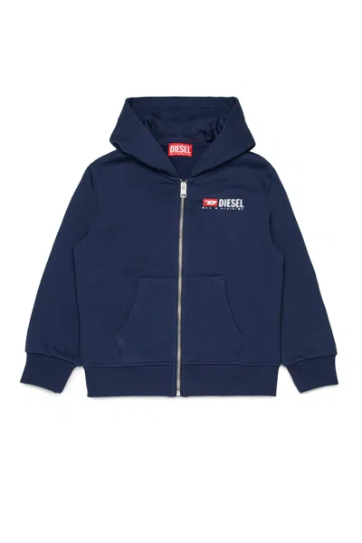 DIESEL HOODED SWEATSHIRT WITH ZIP AND DIESEL DENIM DIVISION LOGO
