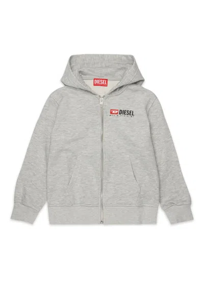 Diesel Kids' Hooded Sweatshirt With Zip And  Denim Division Logo In Gray