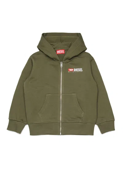 Diesel Kids' Hooded Sweatshirt With Zip And  Denim Division Logo In Green